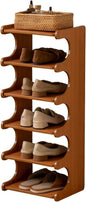 Tall Narrow Solid Wood Shoe Rack, 6 Tier Vertical Shoe Storage Tower, Freestanding Corner Organizer for Small Entryways, Slim Space-Saving Shoe Rack (12.6" L x 9.84" W x 32.1" H)