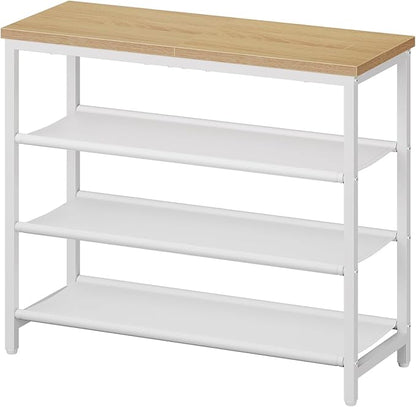 HOOBRO Shoe Rack with 3 PU Shelves, 4-Tier Shoe Storage Organizer for Closet and Entryway, Holds 9-12 Pairs of Shoes, Sturdy Metal Frame, Small Spaces, White and Natural WN94XJ01