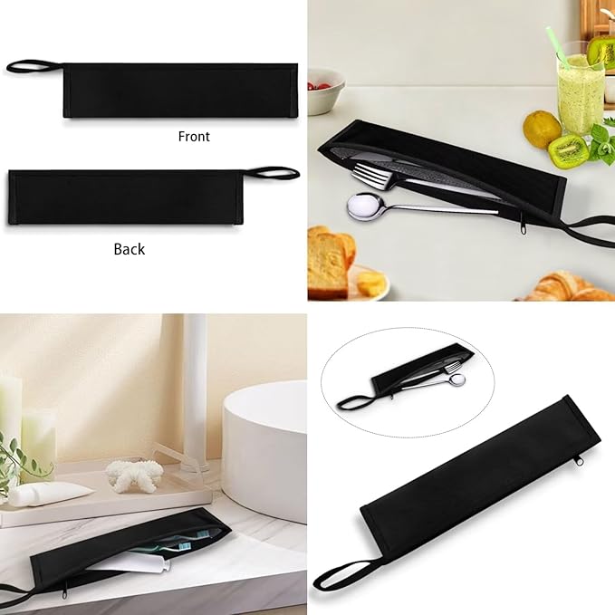 COEQINE Blue Floral Travel Silverware Case Cutlery Pouch Metal Straws Case Lightweight Portable Leafproof Flatware Organizer Case With Handles Camping Work Carry Utensil Bag