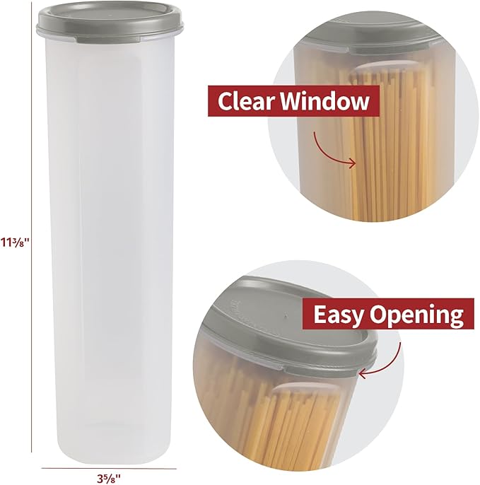 Tall Clear Spaghetti Pasta Container Storage With Lid.Multi-Purpose Kitchen Pantry Organization And Food Storage For Noodles Beans Straws - Airtight Leakproof Spaghetti Keeper BPA Free 37 oz.