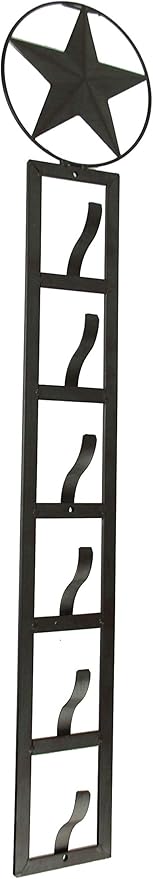 Rustic Brown Metal Western Star 6 Tier Hanging Hat Rack