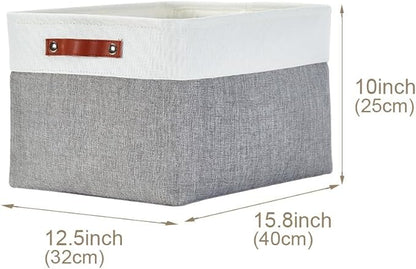 DECOMOMO Storage Bins, Extra Large Fabric Storage Baskets for Shelves, Decorative Linen Closet Organizer, 15.8 x 12.5 x 10 inches (Grey & White, 4 Pack)