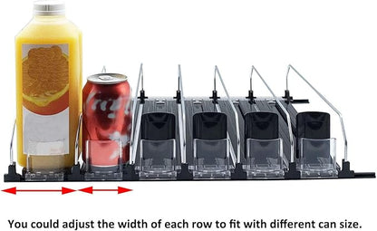 Drink Organizer for Fridge, Soda Can Dispenser for Refrigerator, Black Pushing Drink Organizer, Drink Dispenser for Beer Pop Can Water Bottle Dispenser (38cm)
