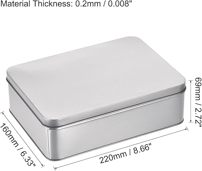 uxcell Metal Tin Box, 8.66" x 6.3" x 2.72" Rectangular Empty Tinplate Storage Containers with Lids, Silver Tone
