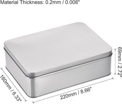 uxcell Metal Tin Box, 8.66" x 6.3" x 2.72" Rectangular Empty Tinplate Storage Containers with Lids, Silver Tone