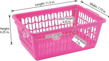 YBM HOME Plastic Perforated Storage Basket Bin Office Drawer, Shelf Desktop Countertop Tray Organizer 32-1188 (12, Pink)