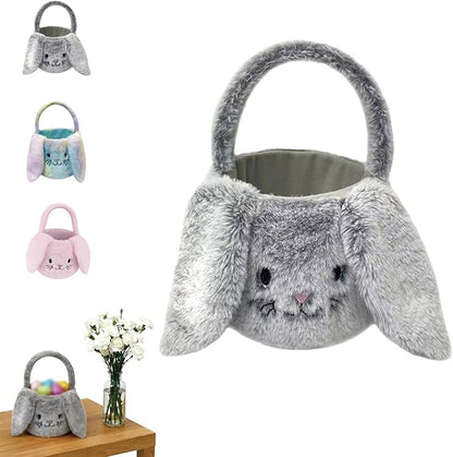 Easter Bunny Basket Plush Decorative Basket for Eggs Candy and Small Gifts (Gray)