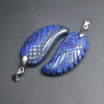 35mm Hand carved mixed gemstom angel wing for necklace pendant bead (lapis)