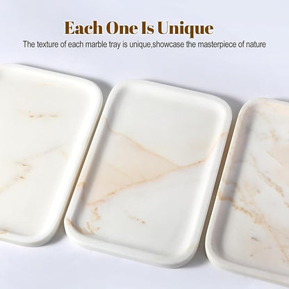 Koville Marble Tray, 12"x8" Natural Marble Vanity Tray for Countertop Bathroom Kitchen Dresser, Decorative Catchall Trays for Perfume Jewelry, Rectangular Stone Serving Tray(Golden Calacatta)