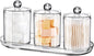 Qtip Holder Bathroom Set with Tray(4PCS) - 3 Pack Acrylic Plastic Apothecary Jars Qtip Dispenser Canister with Lid and Labels, 1 Pack Bathroom Vanity Tray, for Cotton Ball, Cotton Swab(Clear)