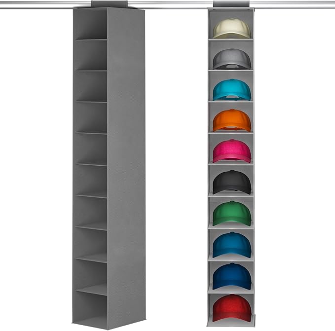 Lifewit Hat Organizer for Baseball Caps, Hat Rack Hanging Storage, Non-Woven Fabric Display Shelf Holds Up to 40 Hats, Cap Holder Hanger for Closet, Bedroom, 10 Compartments, Gray, 1 Pack