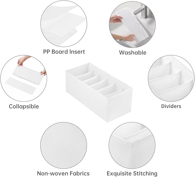 3 Packs Fabric Belt Organizer, 6 Grids Belt Organizer for Closet and Drawer, Foldable Dresser Drawer Organizers, Tie Holder -White