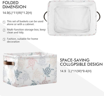 Large Storage Basket Bin Sea Turtles Pattern Storage Cube Box Foldable Canvas Fabric Collapsible Organizer with Handles for Home Office Closet