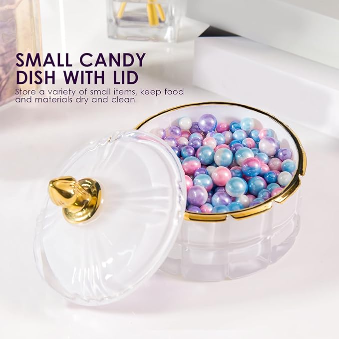 ALAMHI Decorative Candy Bowl Candy Jar with Lid, Candy Dish Storage Food Cotainers Jar, Glass Trinket Box Jewelry dish, Apothecary Jars Keepsake Boxes with Lids Modern Home Decor (White)