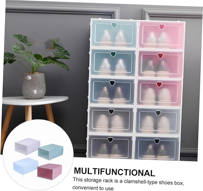 Levemolo Thickened Plastic Shoe Storage Box Set of 4 Large Clamshell Dustproof Drawer-Type Organizer for Closet Bed Shoe Boxes