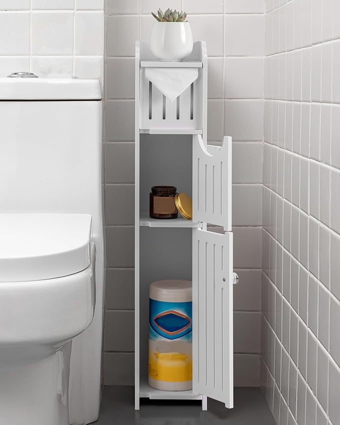 AOJEZOR Bathroom Storage Cabinet: Small Bathroom Storage Cabinet - Toilet Paper Holder Fit for Mega Roll,White