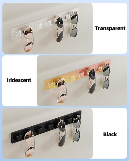 MaxGear Sunglasses Organizer Wall Mount, 2-Pack Acrylic Eyewear Display Holder with 14 Slots, Sunglasses Storage, Includes Adhesive Tape & Screws, Wall Mounted Shelf for Closet, Cabinet, Iridescent