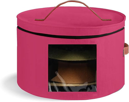 Hat Box,Hat Storage Box,Stackable Round Brim Hats Organizer Bag Container for Closet,Travel Hat Boxes for Women, Cowboy Hat Organizer, FoldableTravel Cap Boxes (09-Rose Red, 16.5" D x 10.5" H)
