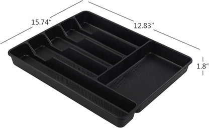 Morcte 1-Pack Plastic Silverware Cutlery Tray Organizer, Cutlery Holder Trays, Black