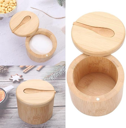 Bamboo Big Dipper Large Salt Cellar with Spoon and Magnetic Swivel Lid, 10 Ounce Storage Box