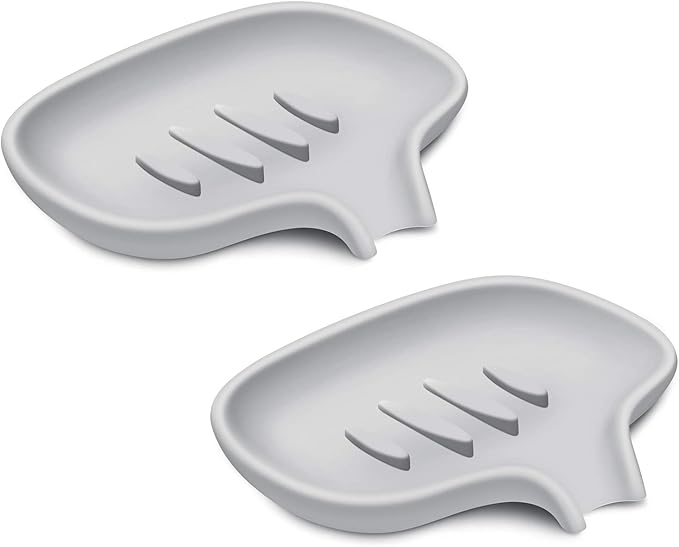 SUBEKYU Silicone Soap Dish for Bathroom,Bar Soap Holder for Shower with Draining Tray, Waterfall Soap Tray for Kitchen Sink, Set of 2 (2 * Gray)