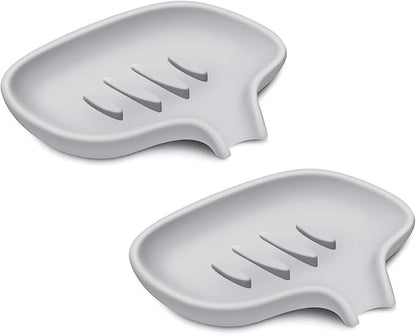 SUBEKYU Silicone Soap Dish for Bathroom,Bar Soap Holder for Shower with Draining Tray, Waterfall Soap Tray for Kitchen Sink, Set of 2 (2 * Gray)