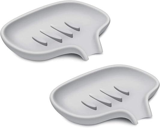 SUBEKYU Silicone Soap Dish for Bathroom,Bar Soap Holder for Shower with Draining Tray, Waterfall Soap Tray for Kitchen Sink, Set of 2 (2 * Gray)