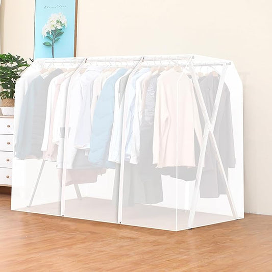 Clothes Rack Cover with Zipper, Dustproof Clothes Cover with 2 Durable Zipper Clothing Waterproof Protector, Designed for X-Type Coat Racks(White,160x130x95cm/63x51x37in)