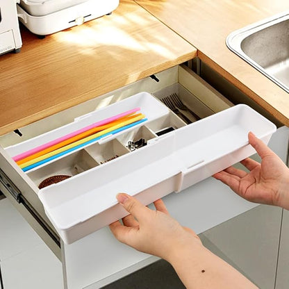 Expandable Straw Organizer for Cabinet, Reusable Multi-Functional Long Straw Drawer Storage for Kitchen Home(COLOR:White)