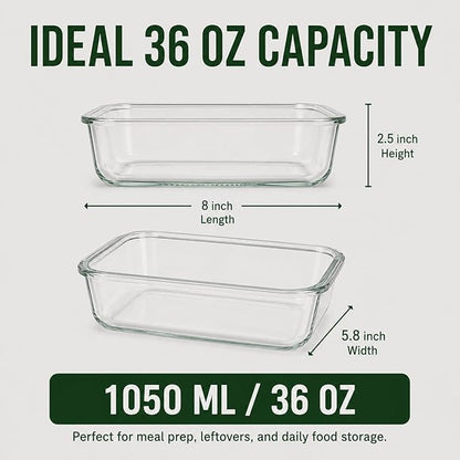 5 Pack 36oz Borosilicate Glass Food Storage Containers Set with Lids, Freezer Meal Prep Containers, Airtight Bento Lunch Container Set, Oven, Freezer and Dishwasher Safe, BPA Free, Kitchen Storage Set