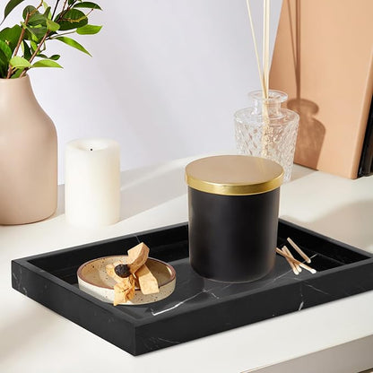 Marble Bathroom Vanity Tray, Natural Luxury Vanity Home Kitchen Bathroom Table Tray, Stone Decorative Countertop Dresser Trays for Key Coffee Perfume Jewelry Makeup (Black Marquina, 12"x 8" x1.2")