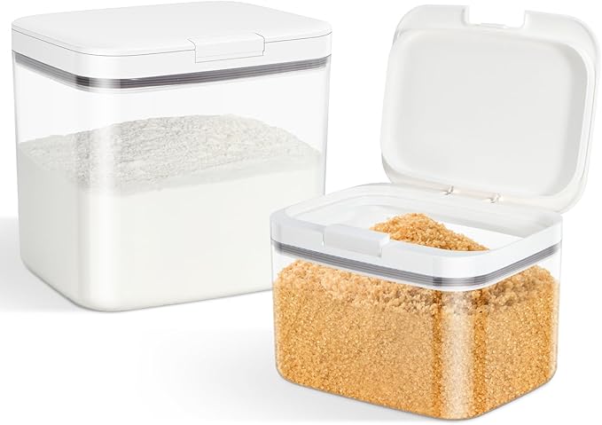 TBMAXS Flour Sugar Storage Containers, 2Pack 2.9 Qt + 4.75 Qt Food Storage Container with Pop-to-Flip Lids for Rice Dog Food Dog Treat Storage, Kitchen Organizers and Storage