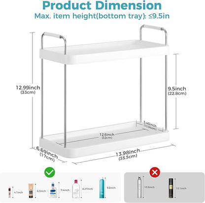 Vtopmart 2-Tier Bathroom Countertop Organizer, Vanity Dresser Counter Tray Shelf for Skincare, Perfume, Makeup, Silver