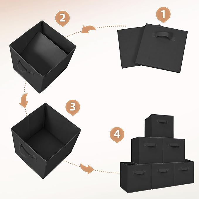 STORAGE MANIAC Storage Cubes, 11 Inch Collapsible Storage Bins with Handles, 8 Pack Fabric Foldable Bins for Organization, Durable Storage Bins for Closet, Shelves, Offices, Toys, 8-Pack Black