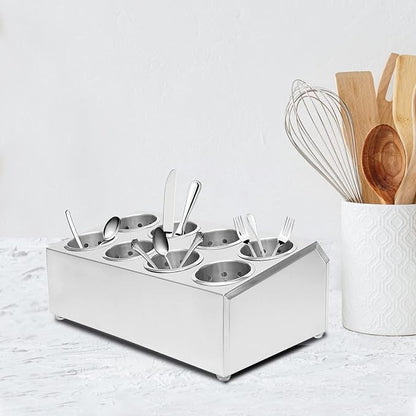 Commercial 8-Hole Stainless Steel Cylinder Flatware Silverware Utensil Holder Organizer Restaurant Silverware Organizer Countertop Cylinder Holder For Restaurants, Catering