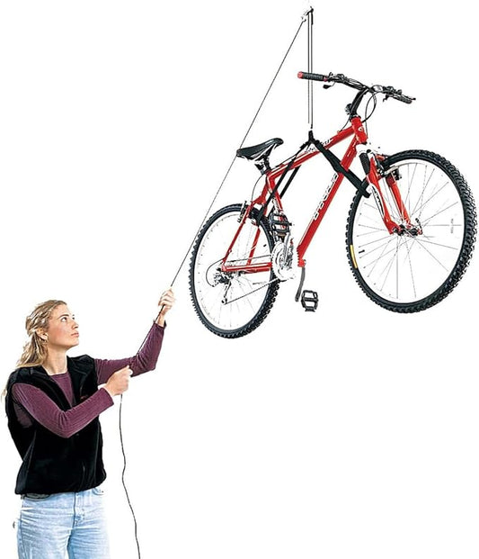 HARKEN Hoister - Overhead Garage Storage 1 Point Hoist System for Bikes, Ladders (45lb Capacity, 10ft Ceiling) Space-Saving Organization, Easy One-Person Operation, Safe Anti-Drop, Self-Leveling, 7800