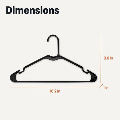 Amazon Basics Space Saving Plastic Clothes Hangers, Sturdy Closet Organizer for Shirts and Jackets, Adult Size, Black, 50-Pack