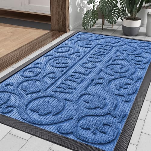 Smiry Front Door Mat Outside Entrance, Low Profile Rubber Doormat, 35x23 by Smiry