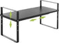 Across-Star Expandable Cabinet Shelf Organizer Rack, Stackable Kitchen Counter Storage Shelves Stand, Adjustable Height Pantry Shelf Spice Rack (Black, 1 Pack)