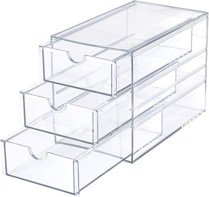 Hipiwe 3 Drawers Acrylic Drawer Organizer Clear Desktop Organizer for Hair Accessories Jewelry Stationery Office Supplies Acrylic Drawer Storage Box for Vanity Bathroom Closet