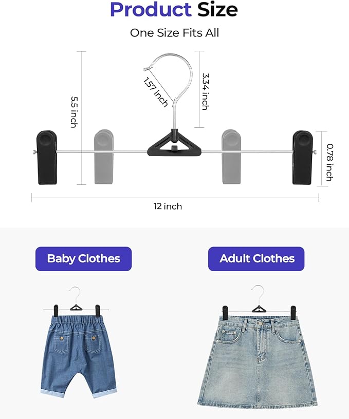 NORTHERN BROTHERS Pants Hangers with Clips 30 Pack Black - Stackable Space Saving - Non-Slip, Adjustable - Jeans Shorts Skirt Hanger with Clips for Man, Women, Kid, Children, Baby