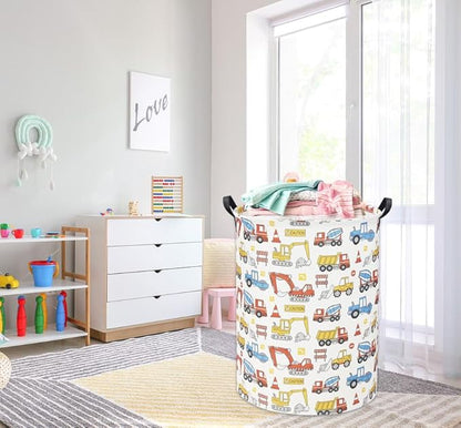 Kids Laundry Basket Baby Hamper for Nursery Boy Kids Hamper Cute Kids Toys Storage Bin Organizer Engineering Vehicle Room Decor for Home(Engineering Vehicle)