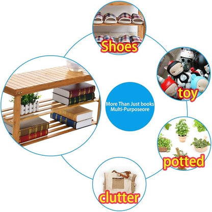 Bamboo Shoe Rack Bench 3-Tier Free Standing Wood Shoe Storage Organizer Shelf Holder Home Entryway Hallway Furniture Eco-Friendly Large Size: 34.6" L x11.1 W x 17.7" H (100% Natural Bamboo)