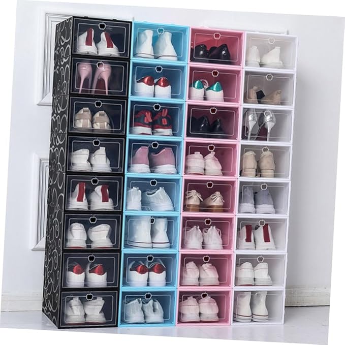 Uonlytech 6pcs Stackable Plastic Shoe Boxes White Shoe Storage Organizer for Home Transparent Containers for Sneakers Sandals Slippers Material
