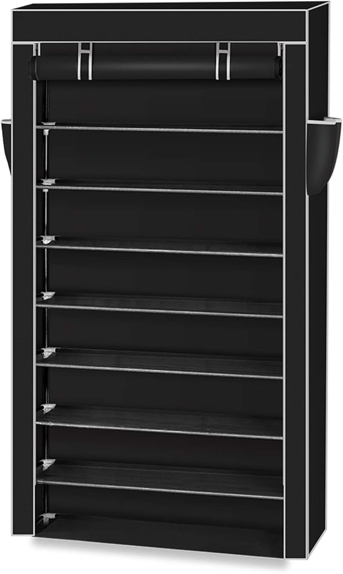 10 Tier Shoe Rack with Dustproof Cover Shoe Shelf Storage Organizer, Widen Shoe Storage Shelf for 40-45 Pairs of Shoes (Black)