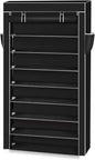10 Tier Shoe Rack with Dustproof Cover Shoe Shelf Storage Organizer, Widen Shoe Storage Shelf for 40-45 Pairs of Shoes (Black)