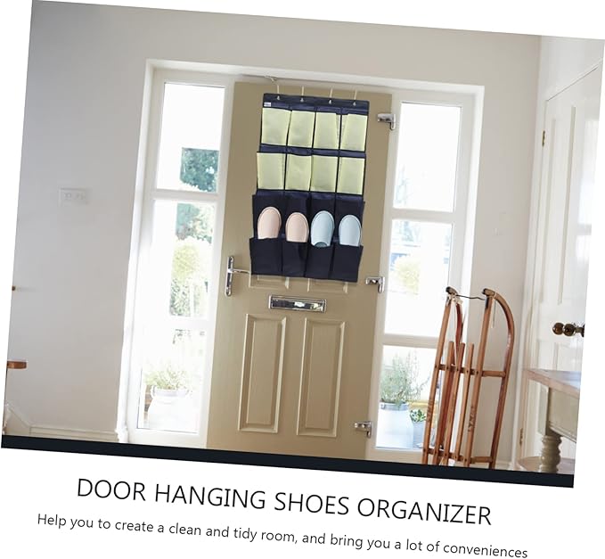 IMIKEYA Hanging Shoe Organizer Bag Oxford Over the Door Shoe Storage Pouch with Tear Resistant Design for Closet and Wall Blue Yellow