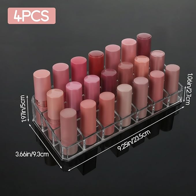 MAQUITA 4 Pcs Clear Lipstick Holder Acrylic Lip Gloss Organizer Cosmetic Storage Lipstick Display Case for Perfume Sample Drawer Brushes Bottles Women Birthday Gift