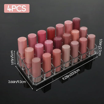 MAQUITA 4 Pcs Clear Lipstick Holder Acrylic Lip Gloss Organizer Cosmetic Storage Lipstick Display Case for Perfume Sample Drawer Brushes Bottles Women Birthday Gift
