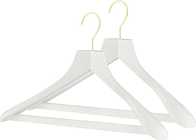 MAWA by Reston Lloyd, European Wooden Hanger, Beech Wood Body Form Hanger with Wide Supportive Shoulders, Rotating Hook, White Finish, for Shirts, Blazers, Pants, Dress Clothes, (27232), Set of 2